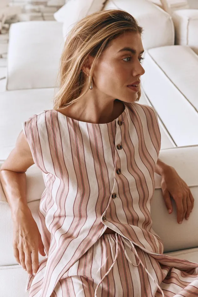VRG GRL Sleeveless Aria Vest Pink Stripe 8211 Women VRG GRL Sleeveless Aria Vest Pink Stripe 8211 Women