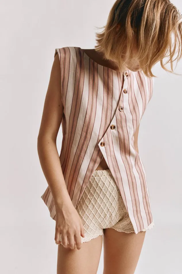 VRG GRL Sleeveless Aria Vest Pink Stripe 8211 Women VRG GRL Sleeveless Aria Vest Pink Stripe 8211 Women