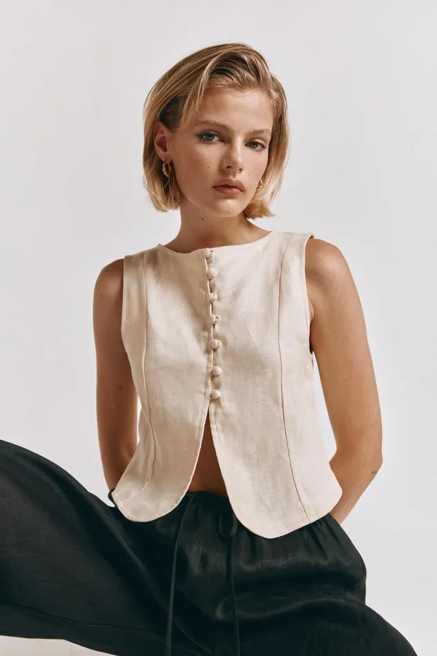 VRG GRL Sleeveless Celeste Linen Top Cream 8211 Women