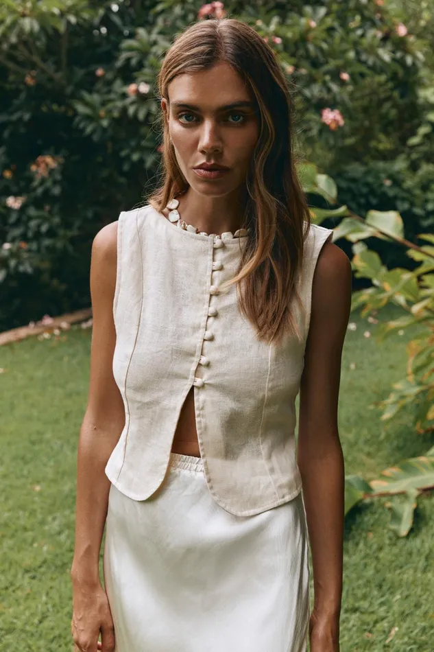 VRG GRL Sleeveless Celeste Linen Top Cream 8211 Women VRG GRL Sleeveless Celeste Linen Top Cream 8211 Women