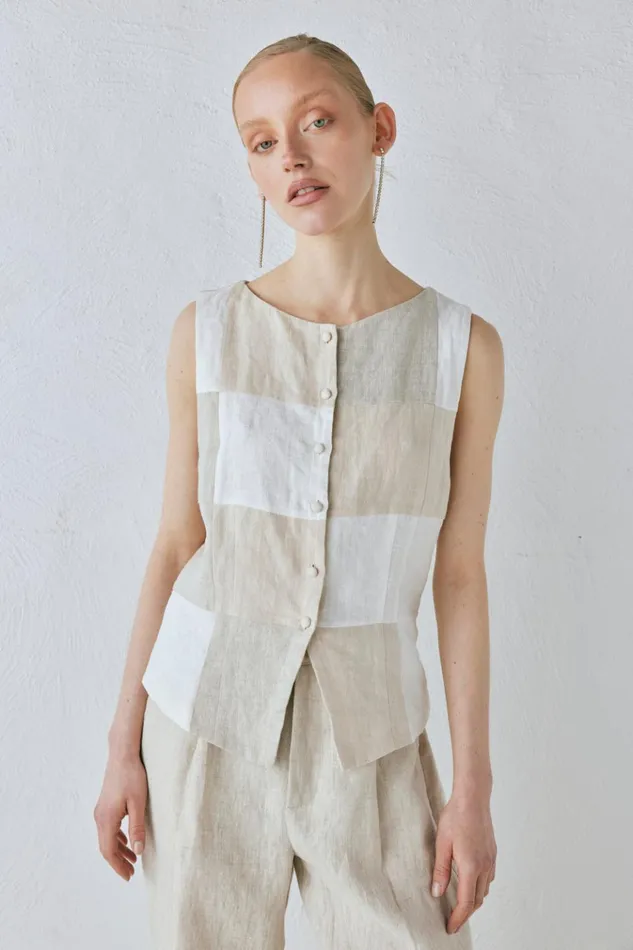 VRG GRL Sleeveless Rare Linen Vest Natural 8211 Women