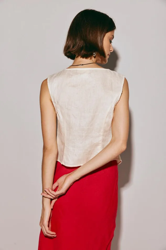 VRG GRL Sleeveless Yvonne Linen Top Cream 8211 Women