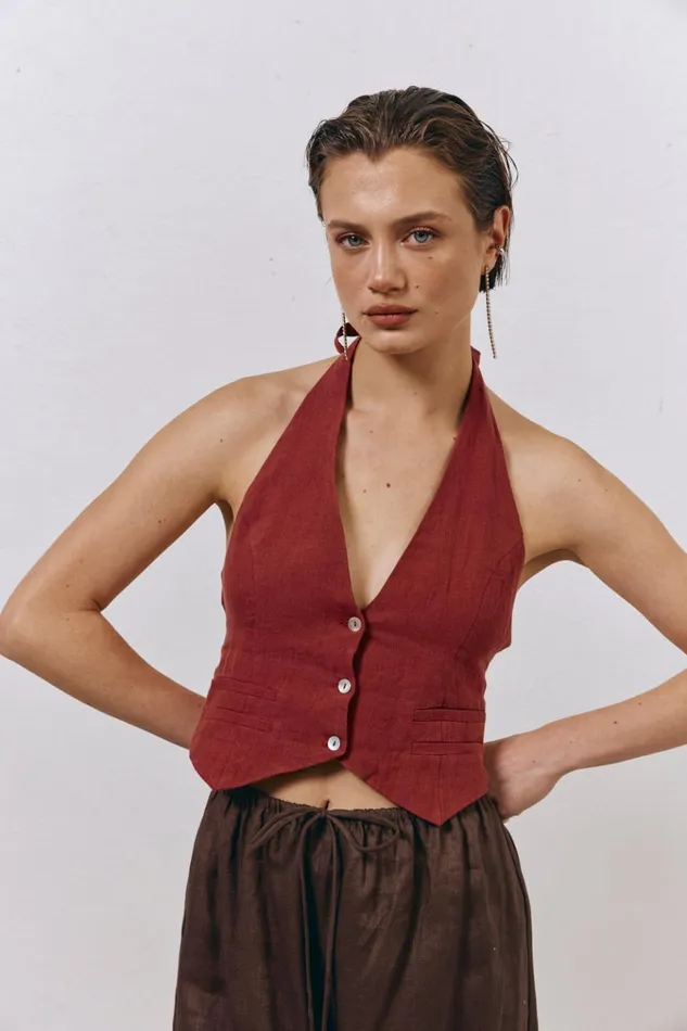 VRG GRL Vests Los Cabos Linen Vest Wine 8211 Women
