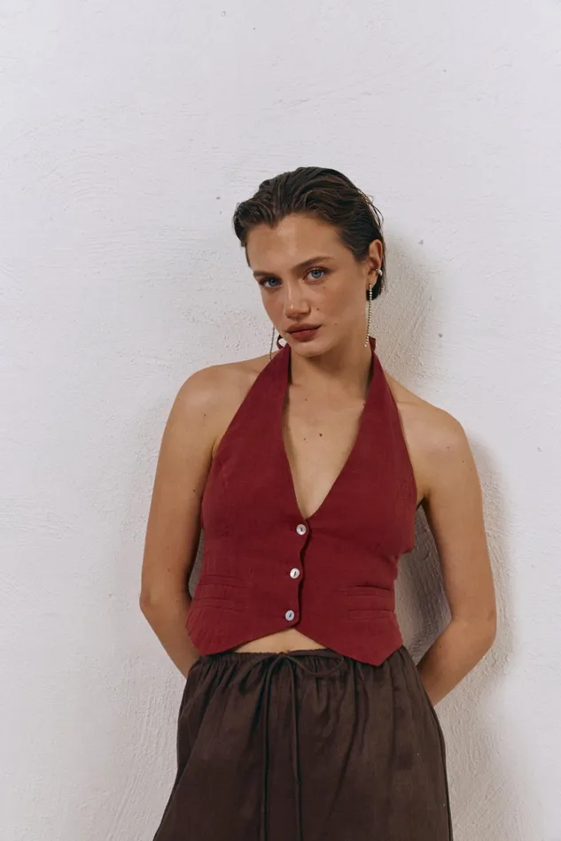 VRG GRL Vests Los Cabos Linen Vest Wine 8211 Women VRG GRL Vests Los Cabos Linen Vest Wine 8211 Women