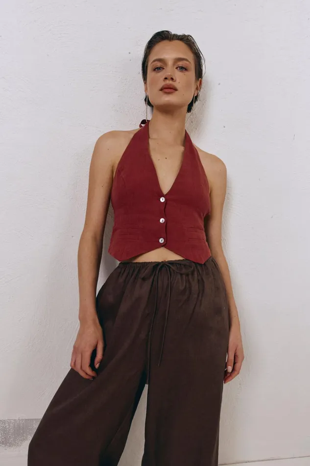 VRG GRL Vests Los Cabos Linen Vest Wine 8211 Women VRG GRL Vests Los Cabos Linen Vest Wine 8211 Women