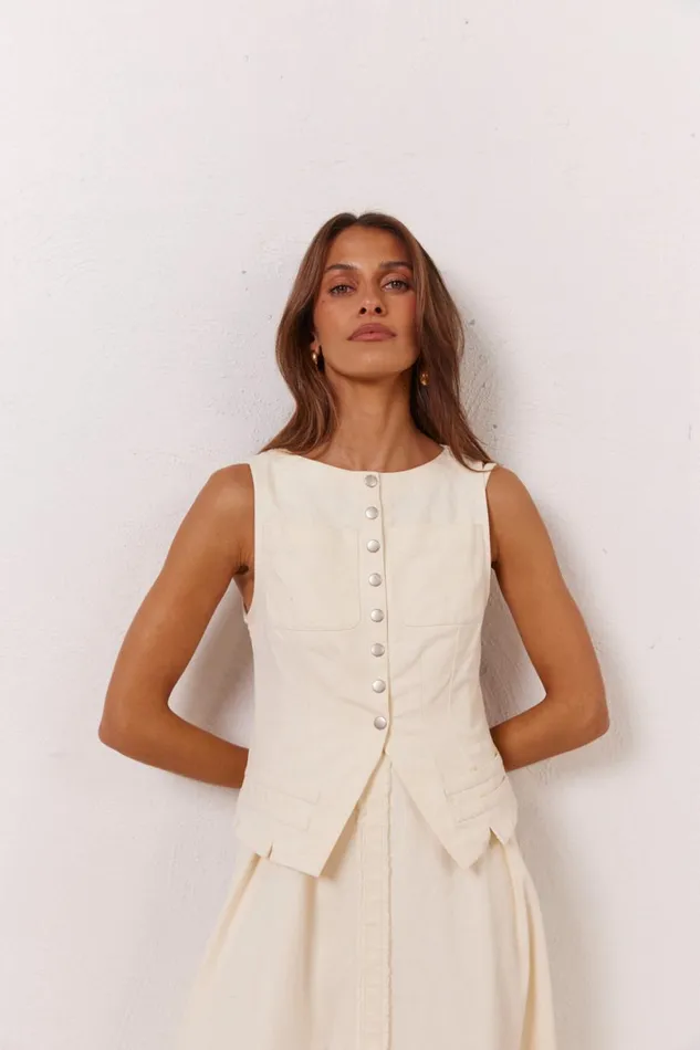VRG GRL Vests Suki Denim Vest Cream 8211 Women