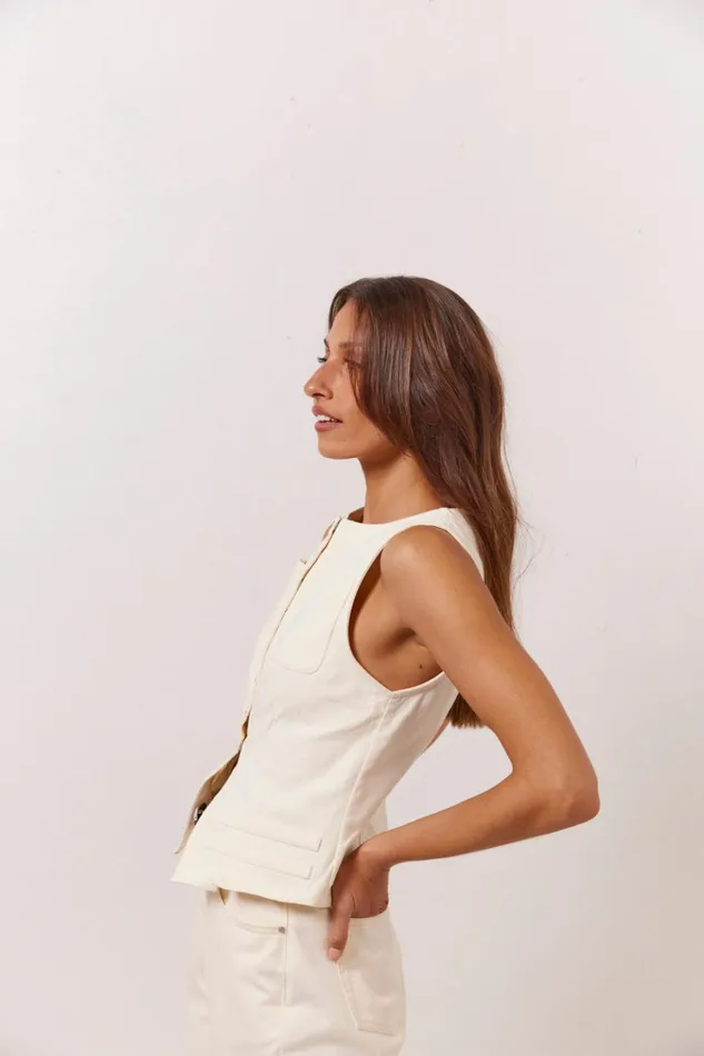 VRG GRL Vests Suki Denim Vest Cream 8211 Women VRG GRL Vests Suki Denim Vest Cream 8211 Women