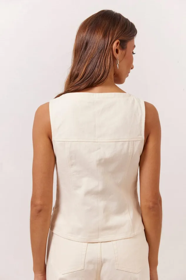 VRG GRL Vests Suki Denim Vest Cream 8211 Women VRG GRL Vests Suki Denim Vest Cream 8211 Women