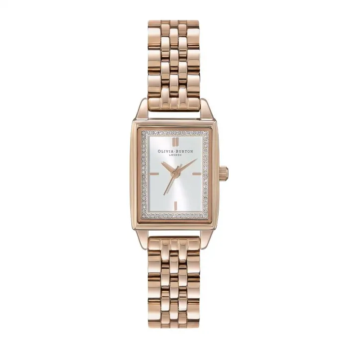 White Dial Watches Women Olivia Burton 21mm Rectangle White and Carnation Gold Bracelet Watch White Dial Watches Women Olivia Burton 21mm Rectangle White and Carnation Gold Bracelet Watch