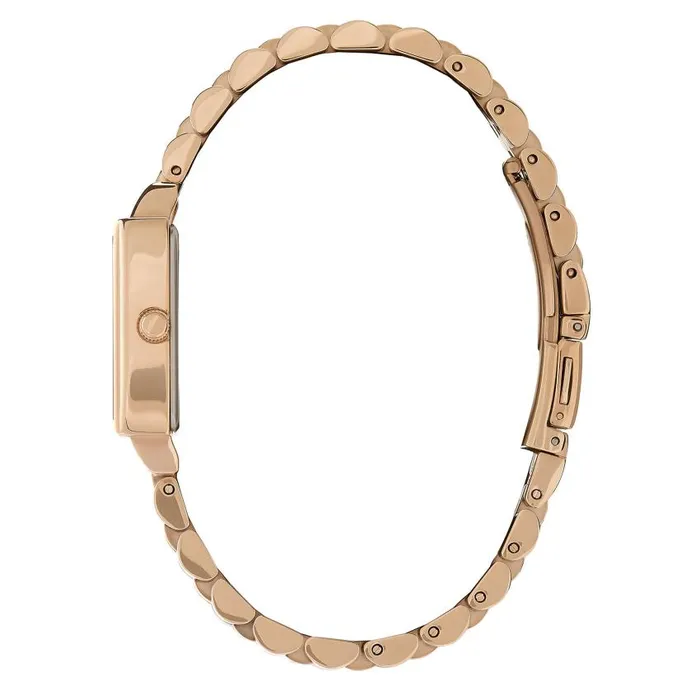 White Dial Watches Women Olivia Burton 21mm Rectangle White and Carnation Gold Bracelet Watch