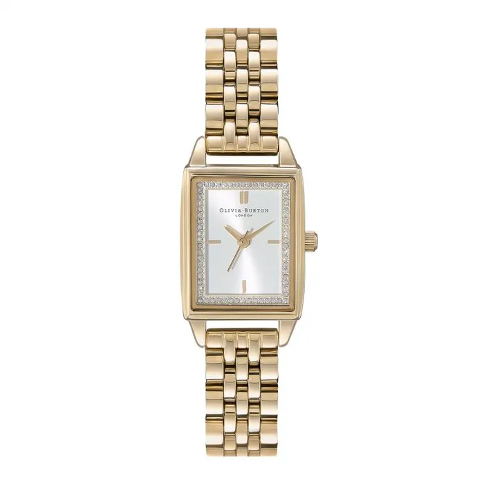 White Dial Watches Women Olivia Burton 21mm Rectangle White and Gold Bracelet Watch