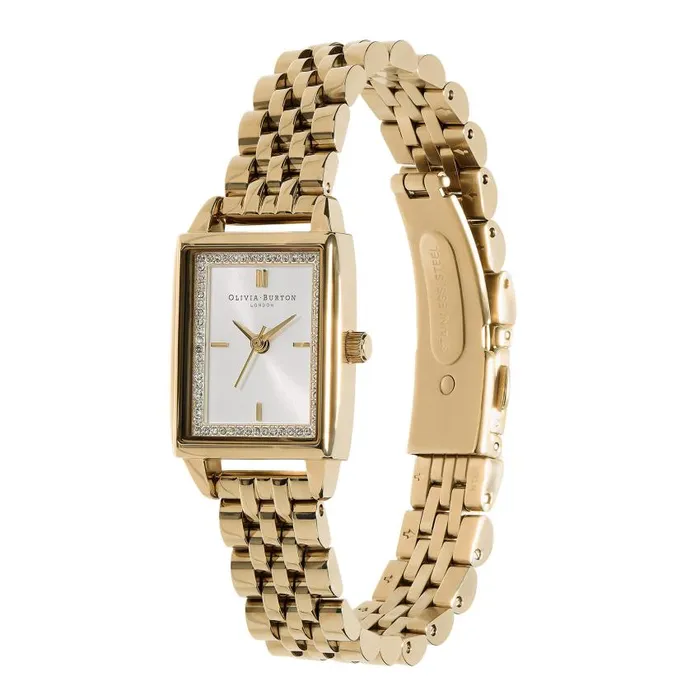 White Dial Watches Women Olivia Burton 21mm Rectangle White and Gold Bracelet Watch