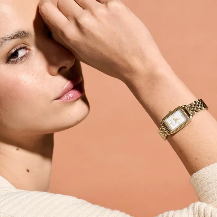 White Dial Watches Women Olivia Burton 21mm Rectangle White and Gold Bracelet Watch