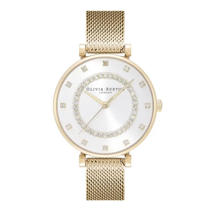 White Dial Watches Women Olivia Burton 32mm Tbar White and Gold Mesh Watch