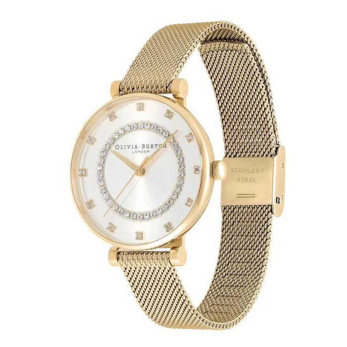 White Dial Watches Women Olivia Burton 32mm Tbar White and Gold Mesh Watch