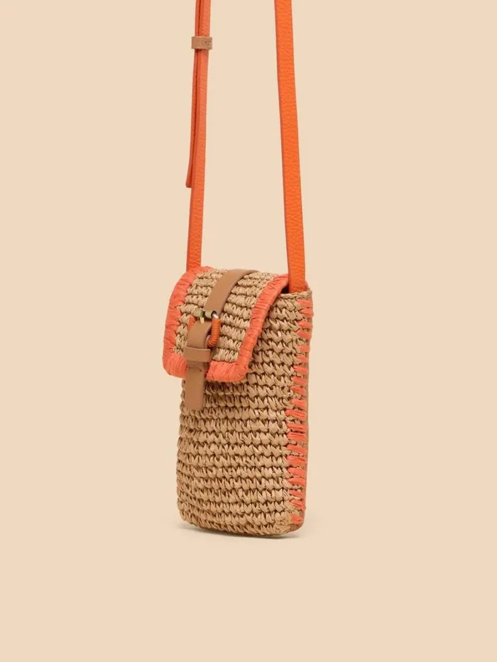 White Stuff BAGS and PURSES Clara Buckle Raffia Phone Bag Orange Multi 8211 Women White Stuff BAGS and PURSES Clara Buckle Raffia Phone Bag Orange Multi 8211 Women