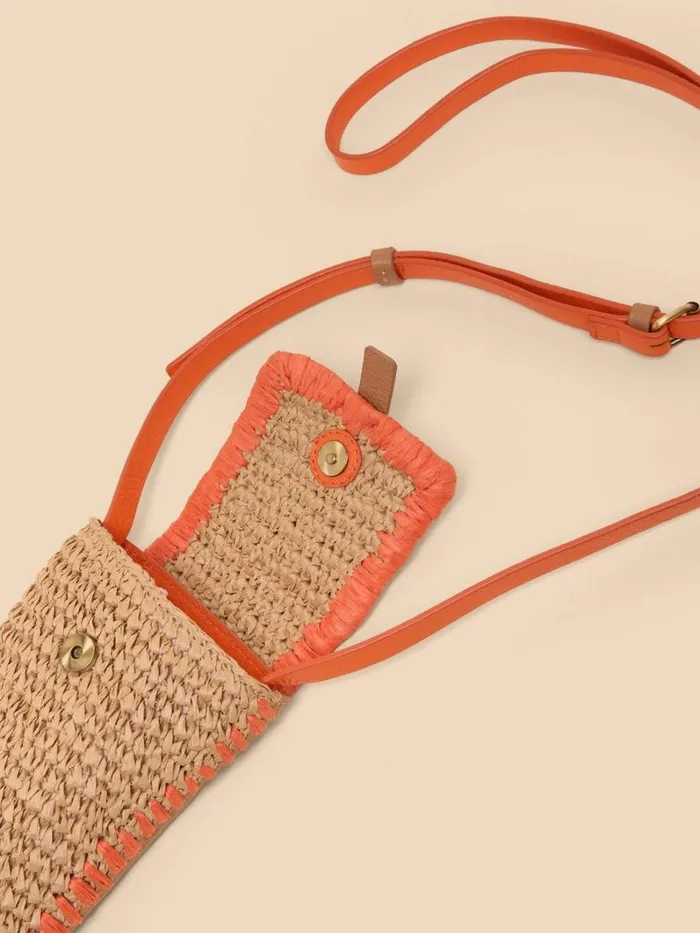 White Stuff BAGS and PURSES Clara Buckle Raffia Phone Bag Orange Multi 8211 Women White Stuff BAGS and PURSES Clara Buckle Raffia Phone Bag Orange Multi 8211 Women