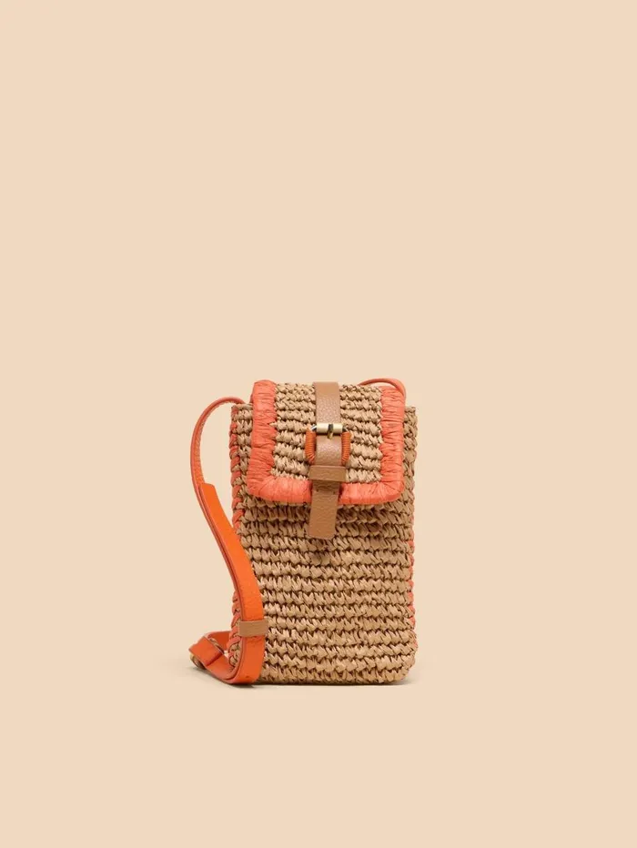 White Stuff BAGS and PURSES Clara Buckle Raffia Phone Bag Orange Multi 8211 Women White Stuff BAGS and PURSES Clara Buckle Raffia Phone Bag Orange Multi 8211 Women