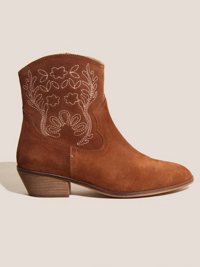 White Stuff BOOTS Embroidered Western Boot Mid Tan 8211 Women