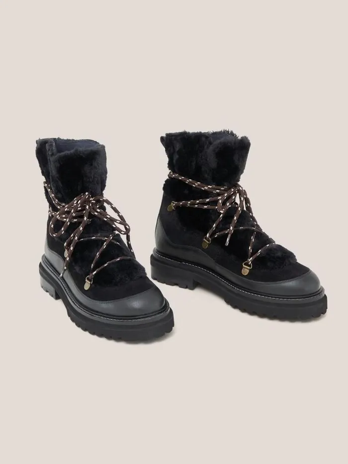 White Stuff BOOTS Hailey Lace Up Hiker Boot Pure Black 8211 Women