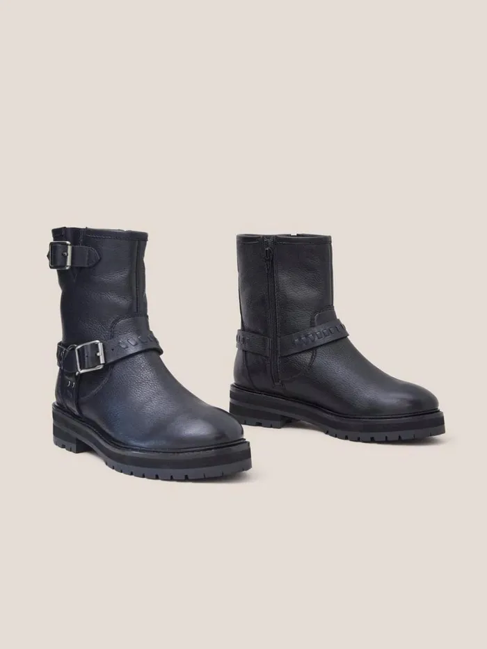 White Stuff BOOTS Leather Biker Boot Pure Black 8211 Women