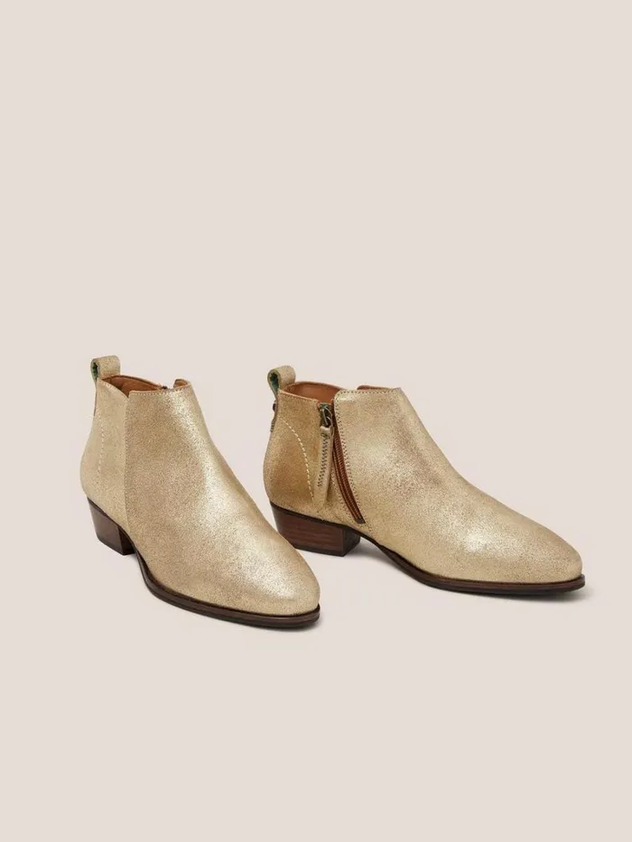 White Stuff BOOTS Leather Willow Ankle Boot Gold Tone Metallic 8211 Women