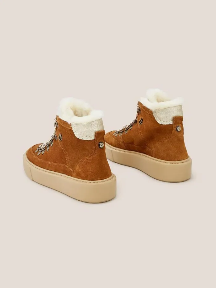 White Stuff BOOTS Suede Shearling Hiker Bootie Dark Tan 8211 Women White Stuff BOOTS Suede Shearling Hiker Bootie Dark Tan 8211 Women