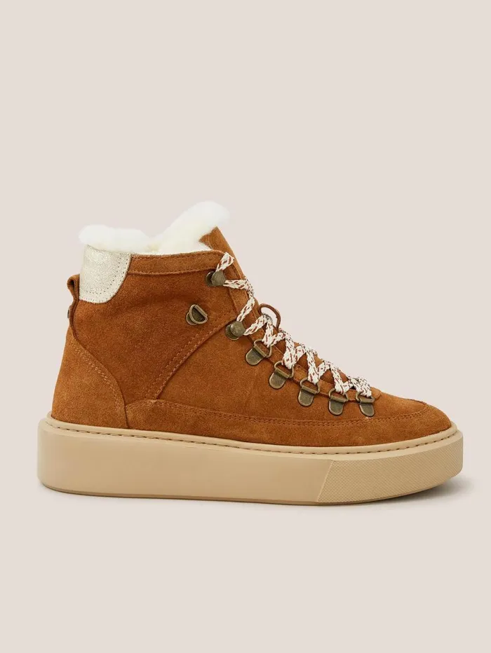 White Stuff BOOTS Suede Shearling Hiker Bootie Dark Tan 8211 Women White Stuff BOOTS Suede Shearling Hiker Bootie Dark Tan 8211 Women