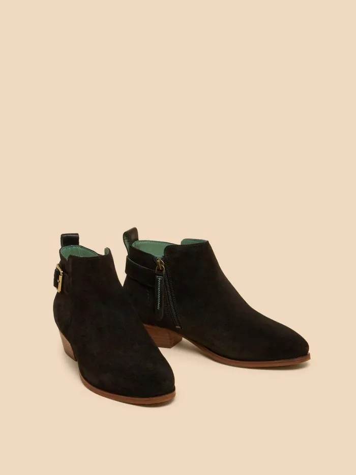 White Stuff BOOTS Willow Suede Buckle Ankle Boot Pure Black 8211 Women