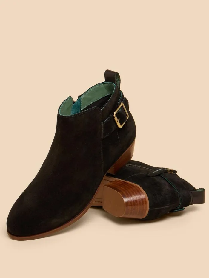 White Stuff BOOTS Willow Suede Buckle Ankle Boot Pure Black 8211 Women White Stuff BOOTS Willow Suede Buckle Ankle Boot Pure Black 8211 Women