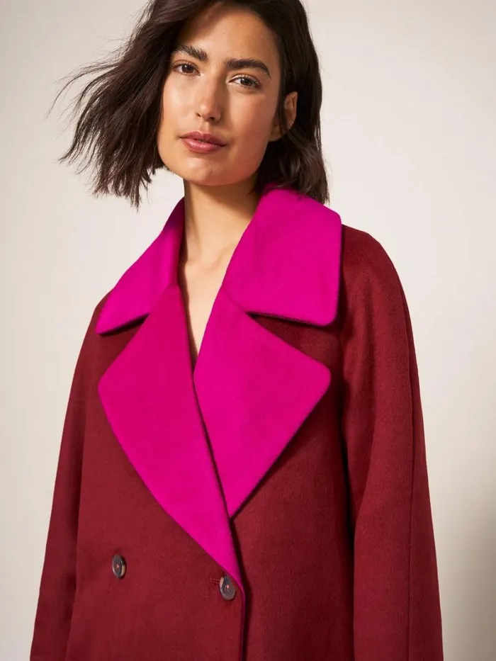 White Stuff COATS and JACKETS Adeline Colour Block Coat Plum Multi 8211 Women