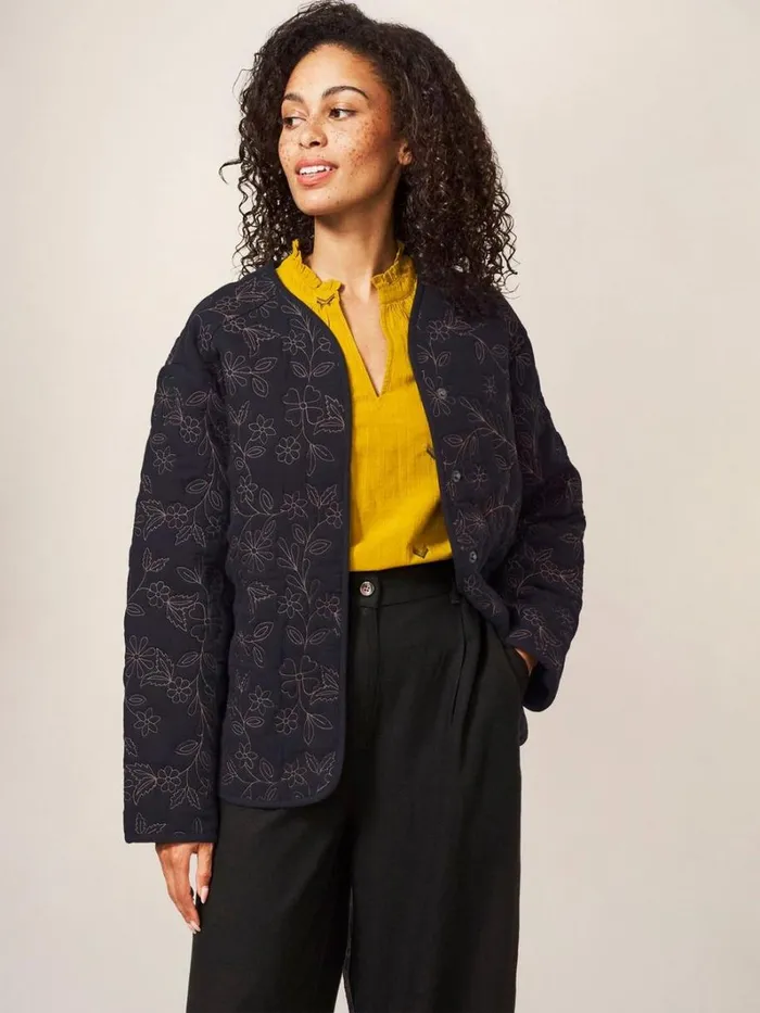 White Stuff COATS and JACKETS Alma Floral Emb Jacket Black Multi 8211 Women