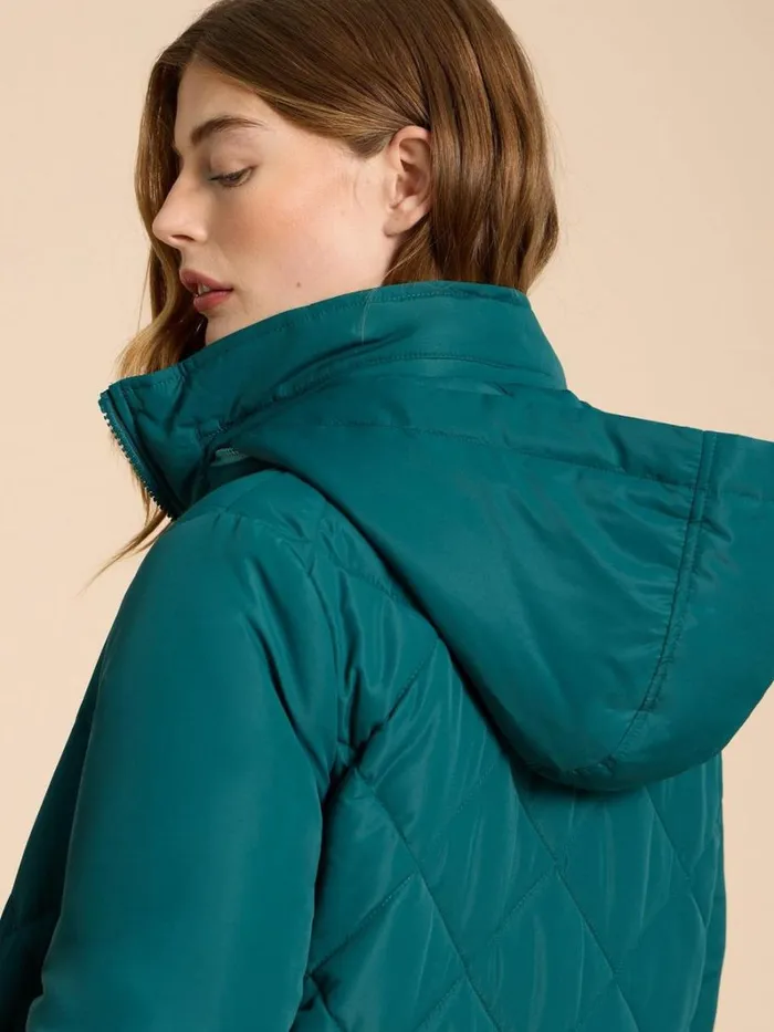 White Stuff COATS and JACKETS Emilia Quilted Long Sleeve Coat Dk Teal 8211 Women