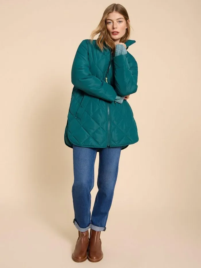 White Stuff COATS and JACKETS Emilia Quilted Long Sleeve Coat Dk Teal 8211 Women White Stuff COATS and JACKETS Emilia Quilted Long Sleeve Coat Dk Teal 8211 Women
