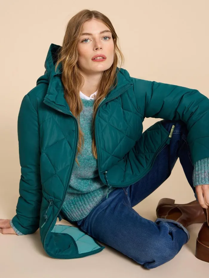 White Stuff COATS and JACKETS Emilia Quilted Long Sleeve Coat Dk Teal 8211 Women White Stuff COATS and JACKETS Emilia Quilted Long Sleeve Coat Dk Teal 8211 Women