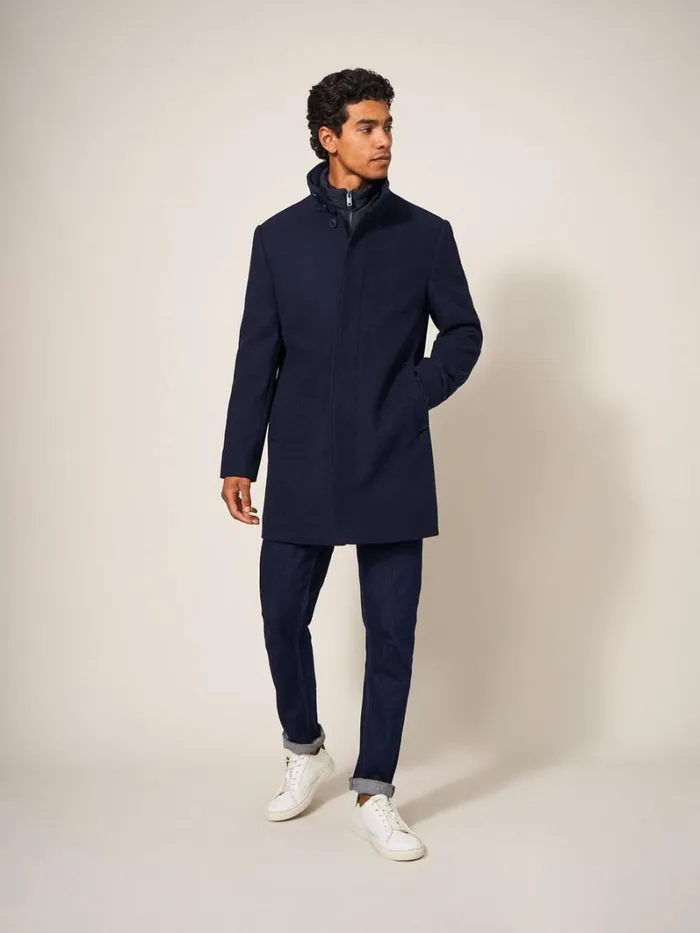White Stuff COATS and JACKETS Horsholm Wool Funnel Neck Coat Dark Navy 8211 Men White Stuff COATS and JACKETS Horsholm Wool Funnel Neck Coat Dark Navy 8211 Men