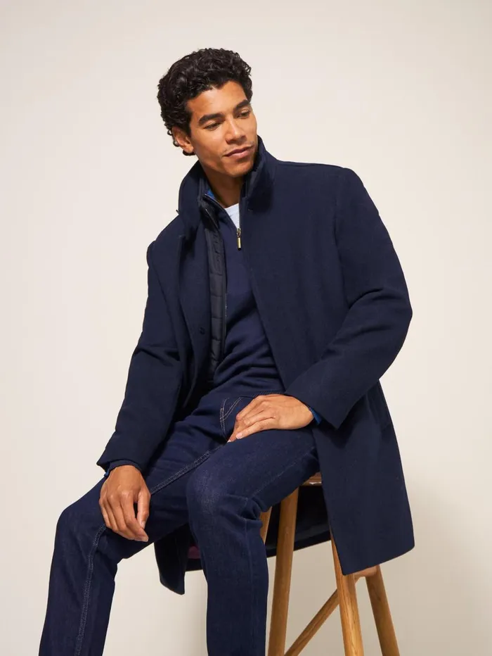 White Stuff COATS and JACKETS Horsholm Wool Funnel Neck Coat Dark Navy 8211 Men White Stuff COATS and JACKETS Horsholm Wool Funnel Neck Coat Dark Navy 8211 Men
