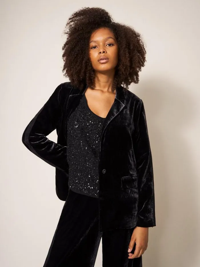 White Stuff COATS and JACKETS Jenny Velvet Blazer Pure Black 8211 Women White Stuff COATS and JACKETS Jenny Velvet Blazer Pure Black 8211 Women