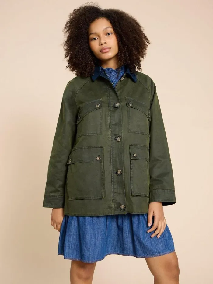 White Stuff COATS and JACKETS Juniper Cotton Jacket Khaki Green 8211 Women