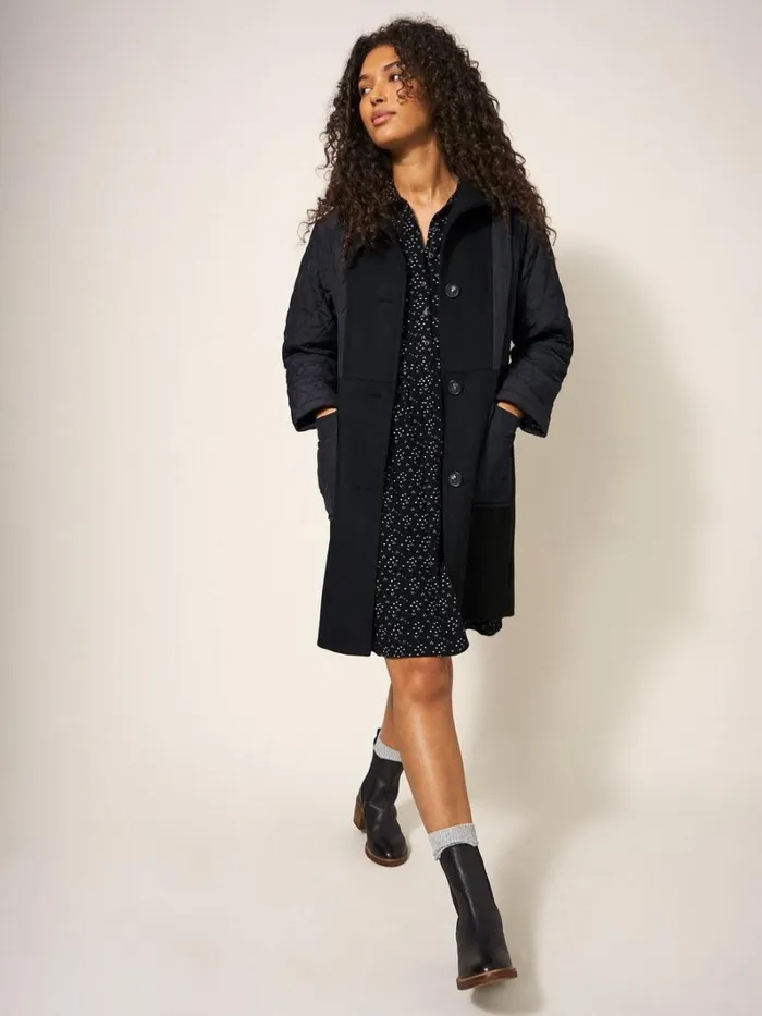White Stuff COATS and JACKETS Karla Fabric Mix Coat Black Multi 8211 Women