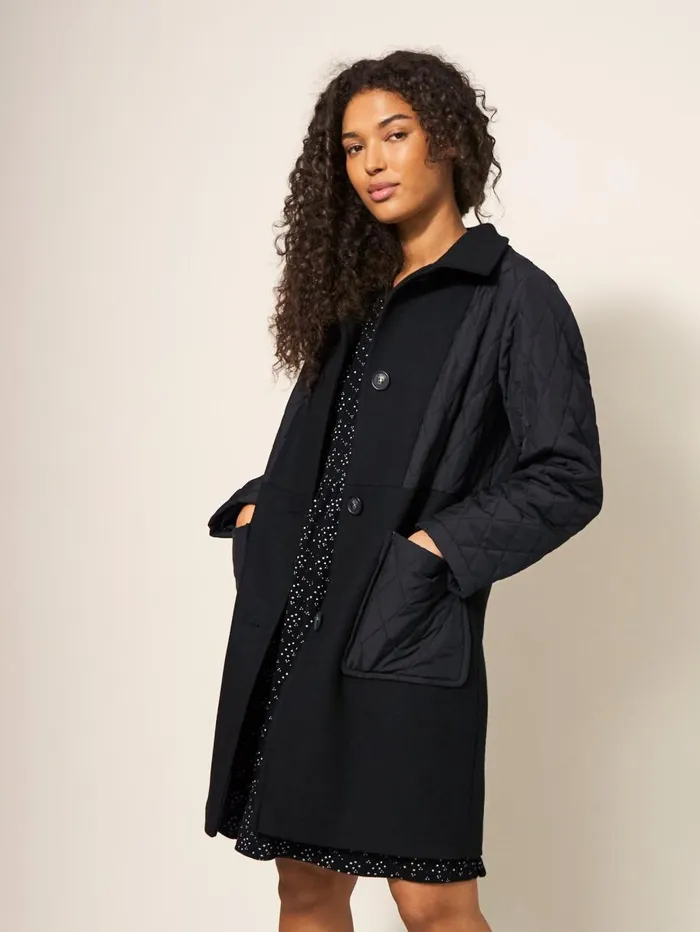 White Stuff COATS and JACKETS Karla Fabric Mix Coat Black Multi 8211 Women White Stuff COATS and JACKETS Karla Fabric Mix Coat Black Multi 8211 Women