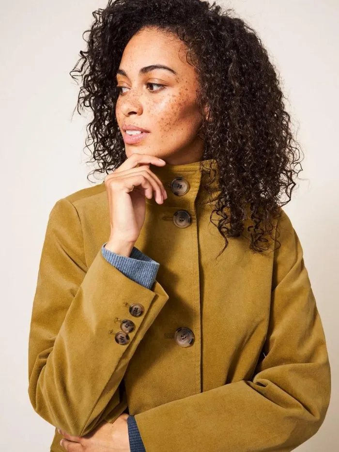 White Stuff COATS and JACKETS Karla Velvet Coat Mid Chartreuse 8211 Women