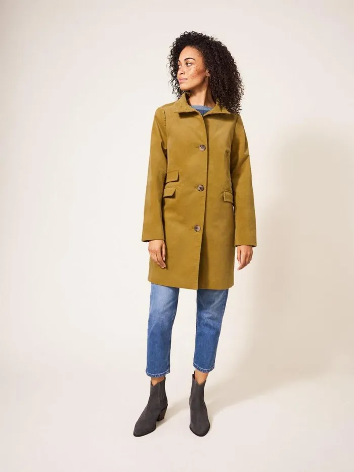 White Stuff COATS and JACKETS Karla Velvet Coat Mid Chartreuse 8211 Women White Stuff COATS and JACKETS Karla Velvet Coat Mid Chartreuse 8211 Women