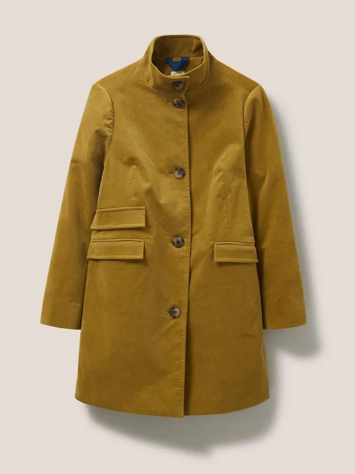 White Stuff COATS and JACKETS Karla Velvet Coat Mid Chartreuse 8211 Women White Stuff COATS and JACKETS Karla Velvet Coat Mid Chartreuse 8211 Women