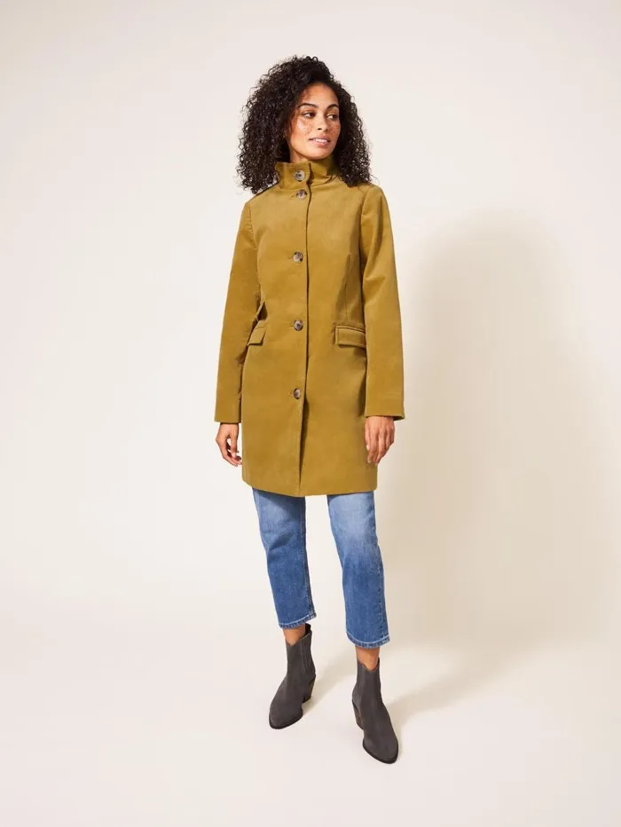 White Stuff COATS and JACKETS Karla Velvet Coat Mid Chartreuse 8211 Women White Stuff COATS and JACKETS Karla Velvet Coat Mid Chartreuse 8211 Women
