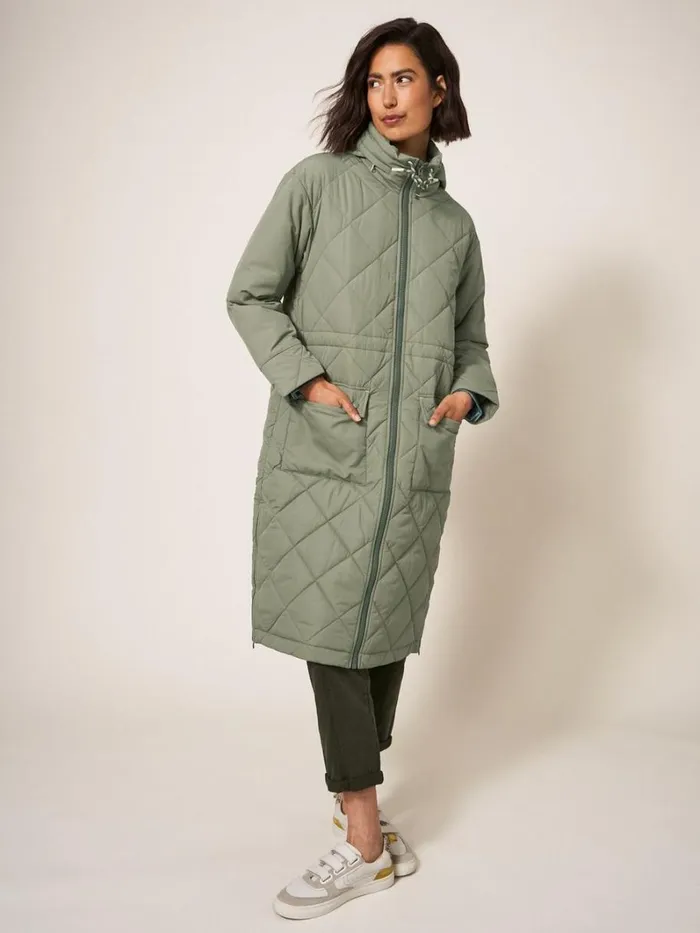 White Stuff COATS and JACKETS Lorena Quilted Coat Mid Green 8211 Women