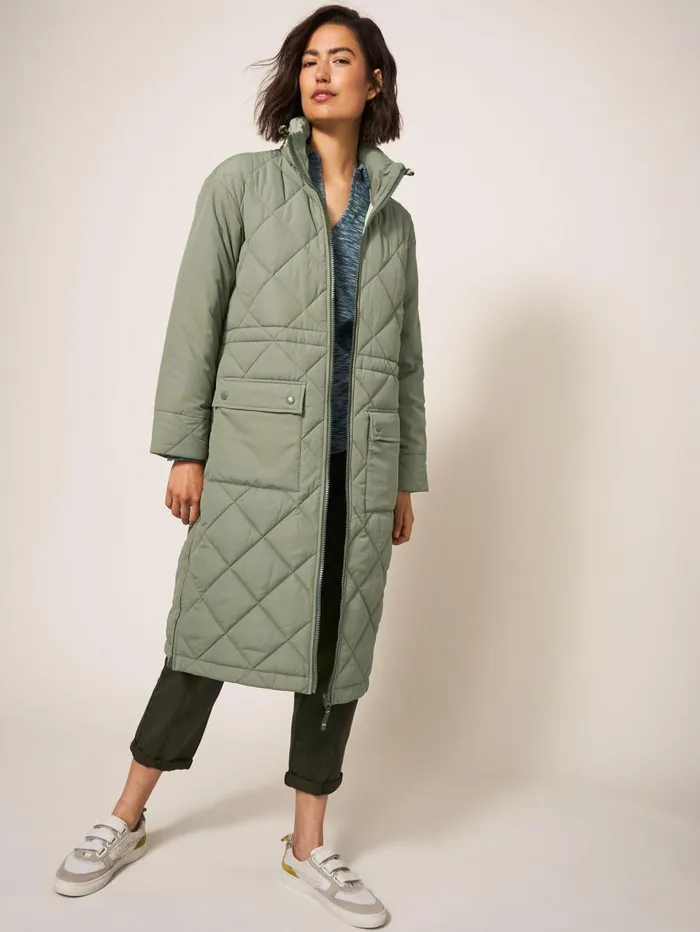 White Stuff COATS and JACKETS Lorena Quilted Coat Mid Green 8211 Women White Stuff COATS and JACKETS Lorena Quilted Coat Mid Green 8211 Women