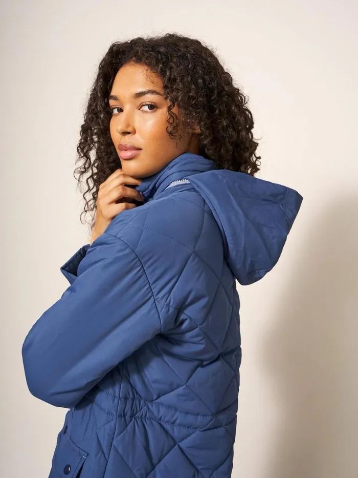 White Stuff COATS and JACKETS Lorena Quilted Hooded Coat Mid Blue 8211 Women