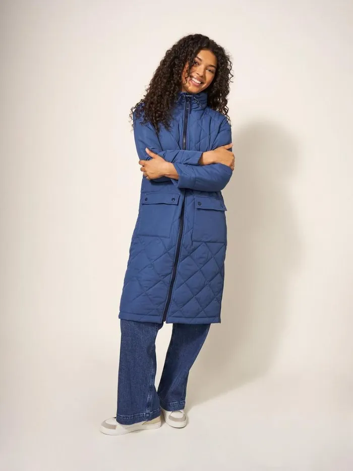 White Stuff COATS and JACKETS Lorena Quilted Hooded Coat Mid Blue 8211 Women White Stuff COATS and JACKETS Lorena Quilted Hooded Coat Mid Blue 8211 Women