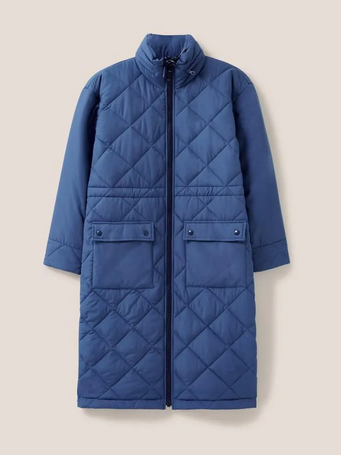 White Stuff COATS and JACKETS Lorena Quilted Hooded Coat Mid Blue 8211 Women White Stuff COATS and JACKETS Lorena Quilted Hooded Coat Mid Blue 8211 Women